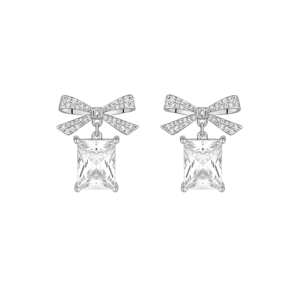 Jon Richard Rhodium Plated Cubic Zirconia Crystal Bow Earrings