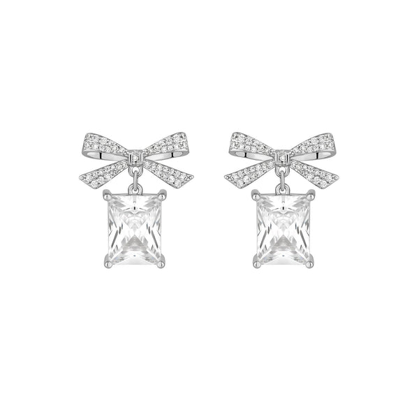Jon Richard Rhodium Plated Cubic Zirconia Crystal Bow Earrings