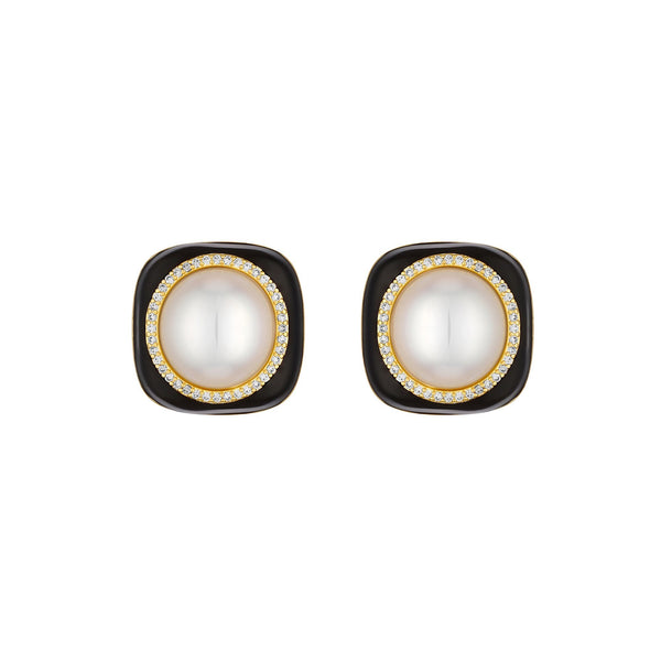 Jon Richard Gold Plated Jet and Pearl Earrings