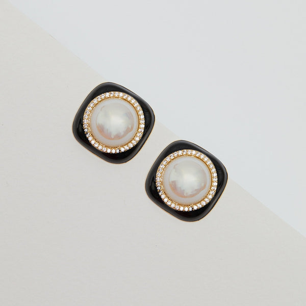 Jon Richard Gold Plated Jet and Pearl Earrings