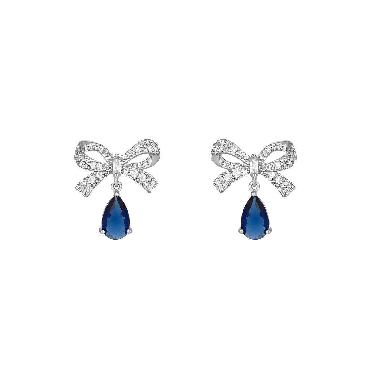 Jon Richard Rhodium Plated Cubic Zirconia Bow And Blue Peardrop Earrings
