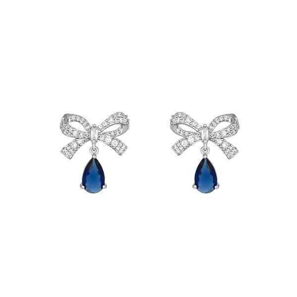 Jon Richard Rhodium Plated Cubic Zirconia Bow And Blue Peardrop Earrings