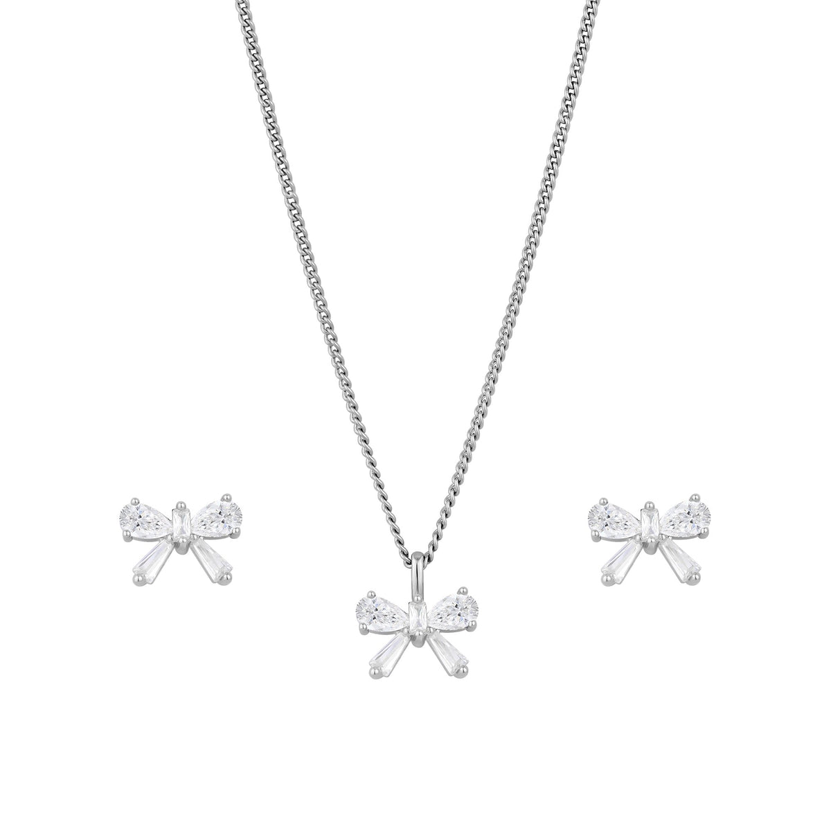 Jon Richard Rhodium Plated Bow Earrings and Pendant Set - Gift Boxed