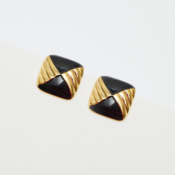 Jon Richard Vintage Inspired Gold Plated and Jet Enamel Earrings