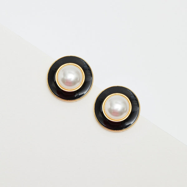 Jon Richard Vintage Inspired Gold Plated Pearl And Enamel Clip Earrings