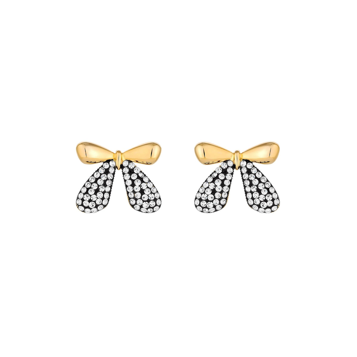 Mood Gold Black And Crystal Mini Bow Stud Earrings