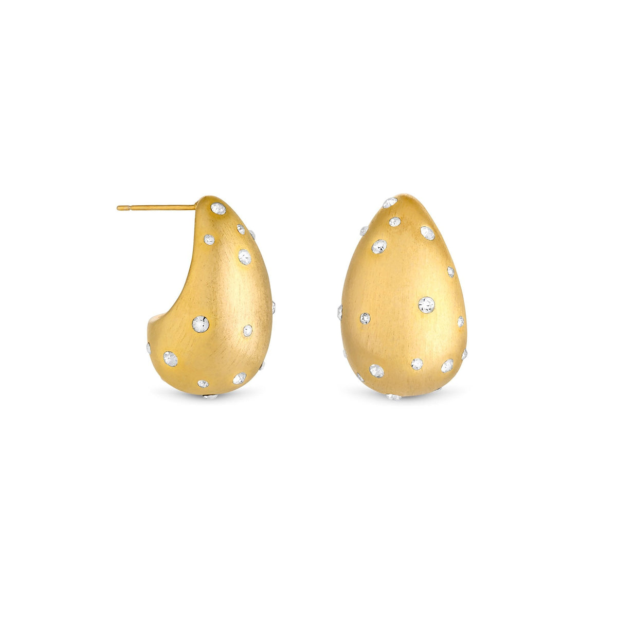 Mood Gold Polished And Crystal Stone Teardrop Hoop Earrings