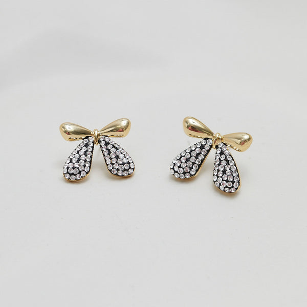 Mood Gold Black And Crystal Mini Bow Stud Earrings