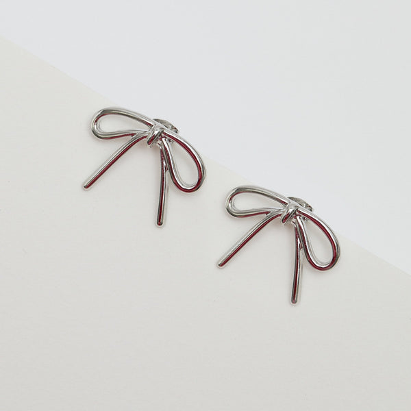 Mood Silver Polished Bow Stud Earrings