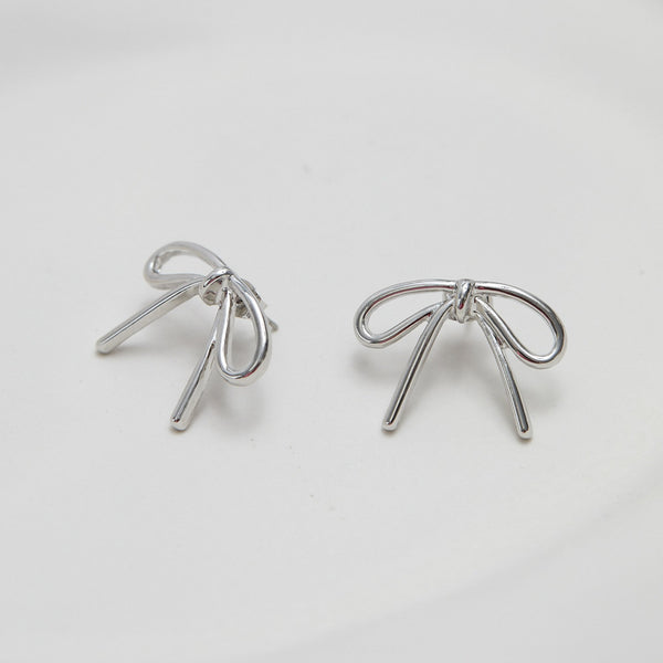 Mood Silver Polished Bow Stud Earrings