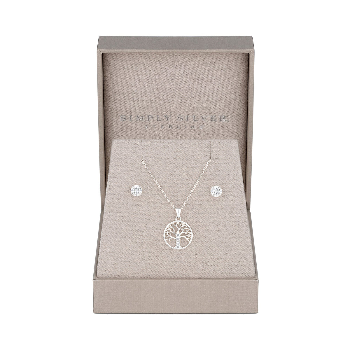 Simply Silver Sterling Silver 925 Cubic Zirconia Tree of Love Jewellery Set - Gift Boxed