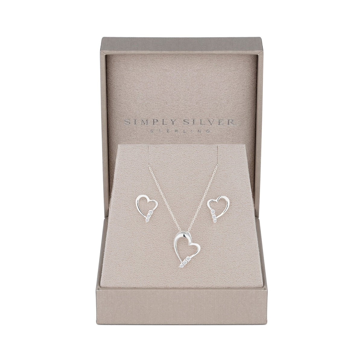Simply Silver Sterling Silver 925 Cubic Zirconia Heart Set - Gift Boxed