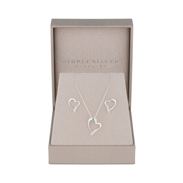 Simply Silver Sterling Silver 925 Cubic Zirconia Heart Set - Gift Boxed