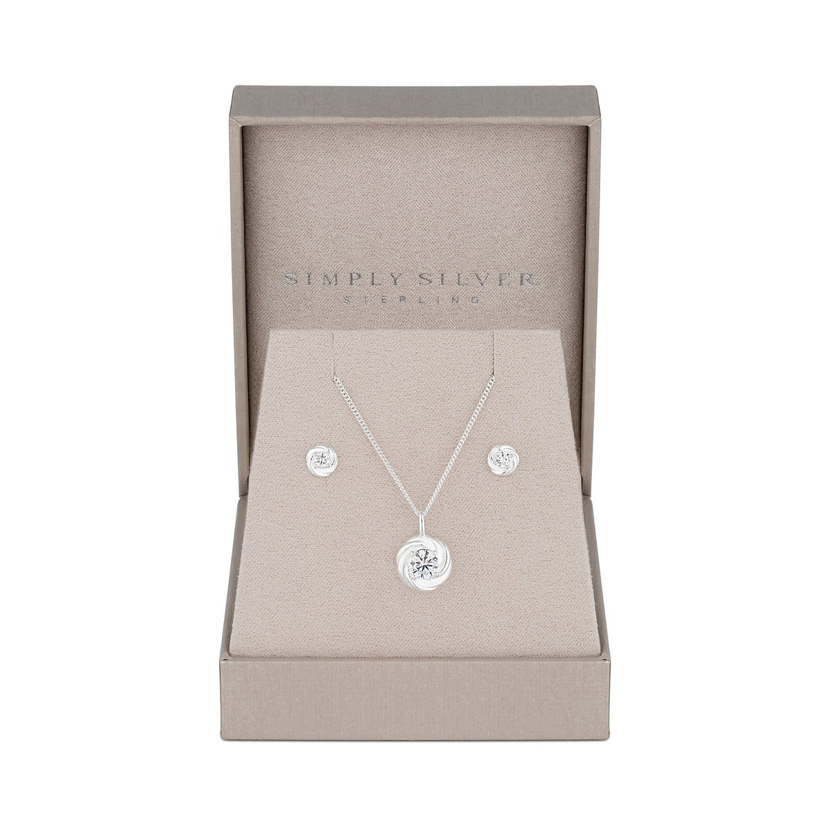 Simply Silver Sterling Silver 925 Cubic Zirconia Knot Set - Gift Boxed