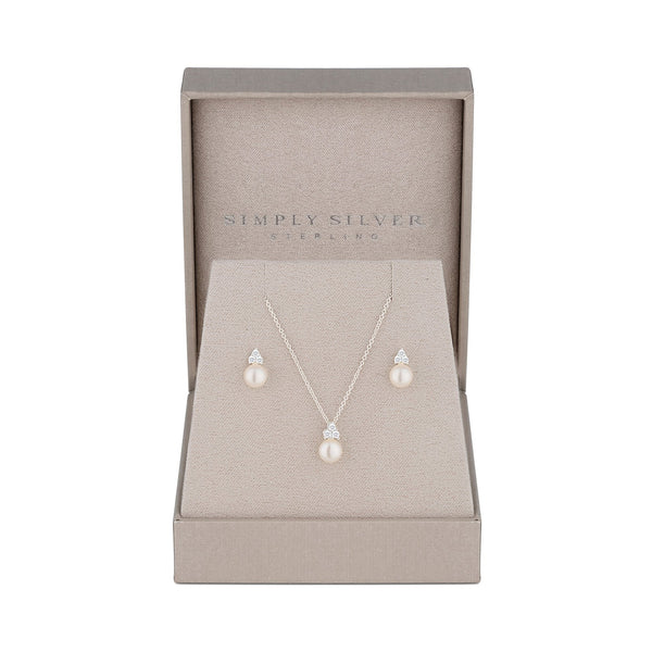 Simply Silver Sterling Silver 925 Freshwater Pearl Set - Gift Boxed