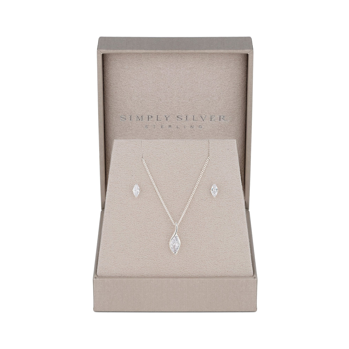 Simply Silver Sterling Silver 925 Marquisse Navette Set - Gift Boxed
