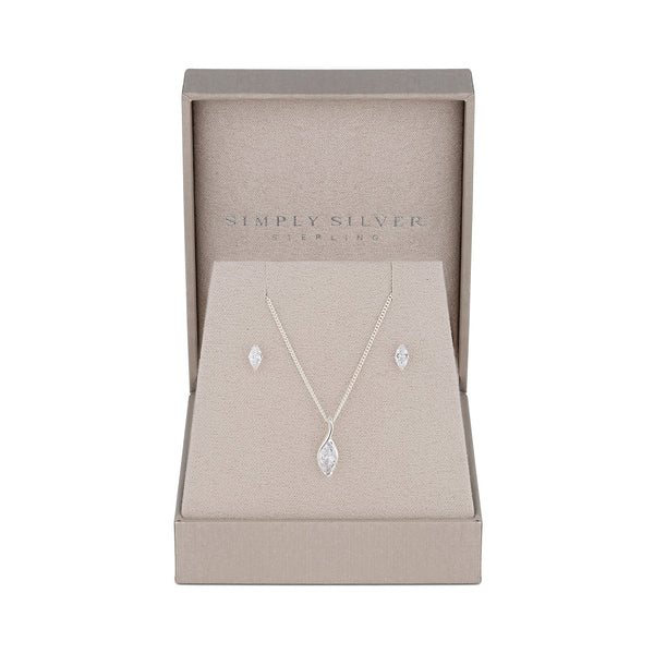 Simply Silver Sterling Silver 925 Marquisse Navette Set - Gift Boxed