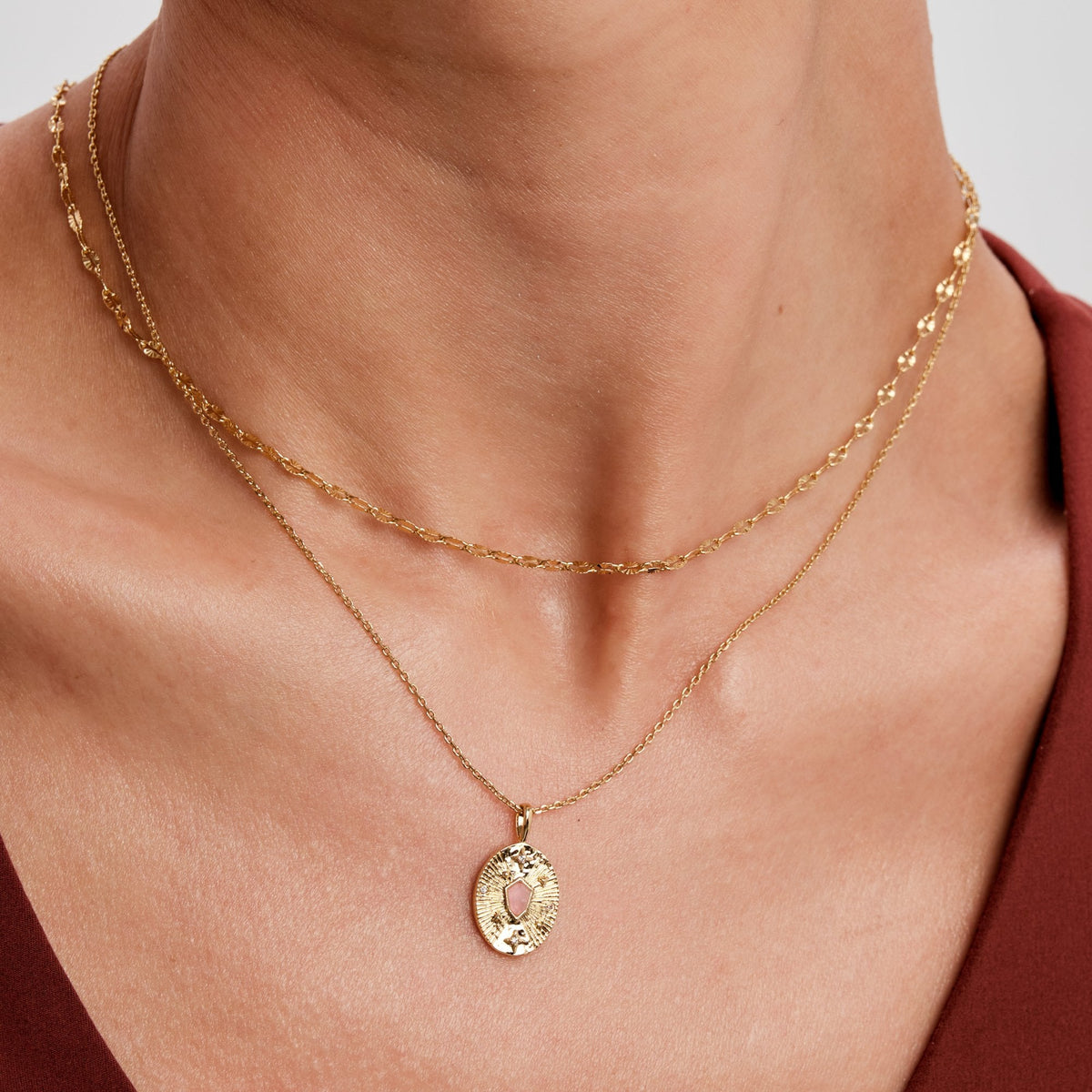Inicio 14K Real Gold Plated Recycled Rose Quartz Necklace - Gift Pouch