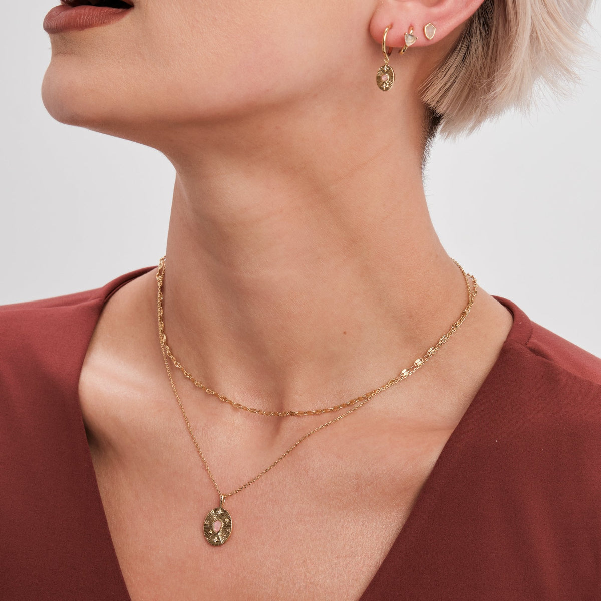 Inicio 14K Real Gold Plated Recycled Rose Quartz Necklace - Gift Pouch