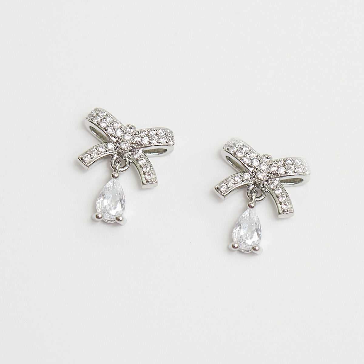 Jon Richard Rhodium Plated Cubic Zirconia Bow Earrings