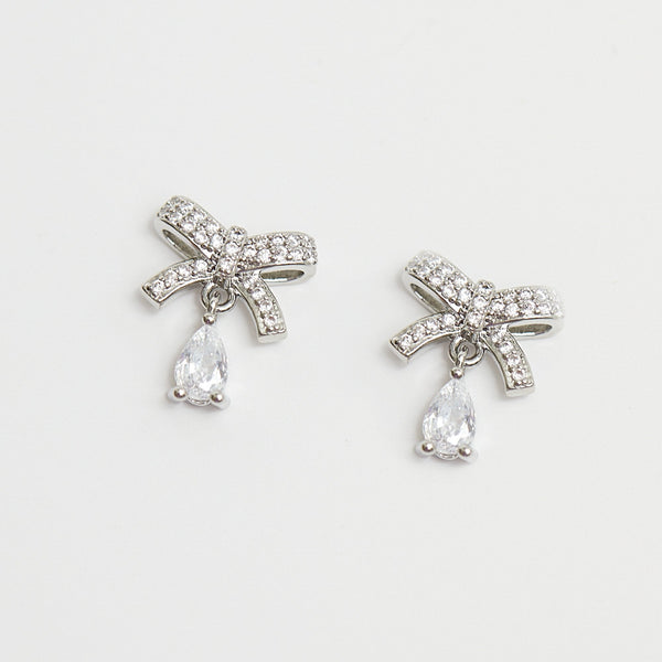Jon Richard Rhodium Plated Cubic Zirconia Bow Earrings