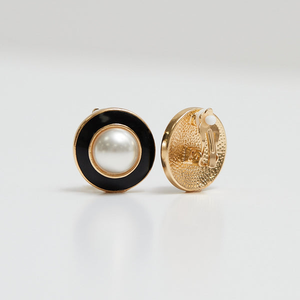 Jon Richard Vintage Inspired Gold Plated Pearl And Enamel Clip Earrings