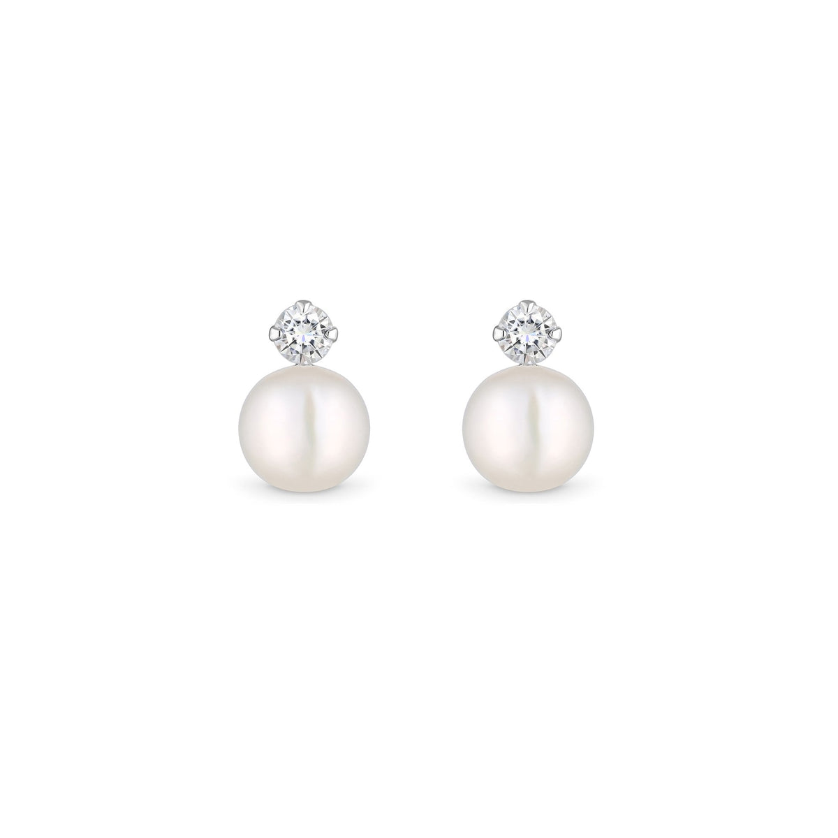 Simply Silver Recycled Sterling Silver 925 Pearl and Cubic Zirconia Stud Earrings