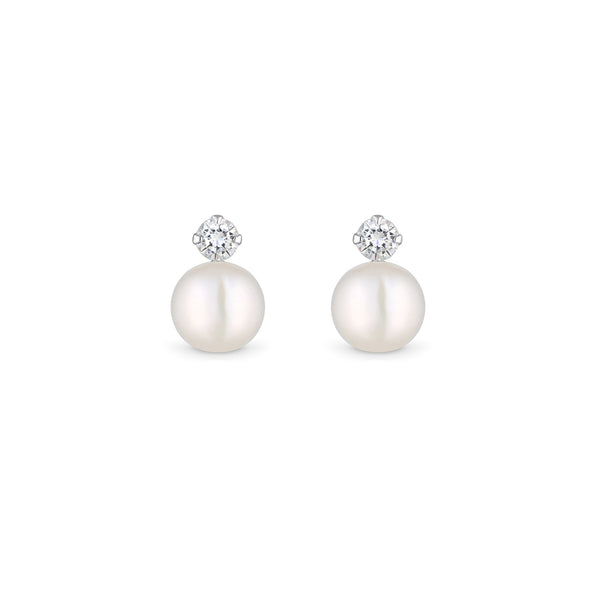 Simply Silver Recycled Sterling Silver 925 Pearl and Cubic Zirconia Stud Earrings