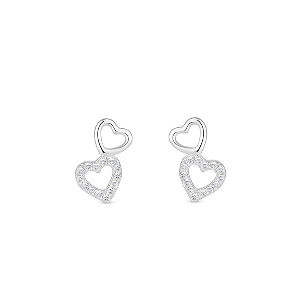 Simply Silver Sterling Silver 925 Polished and Cubic Zirconia Double Heart Stud Earrings