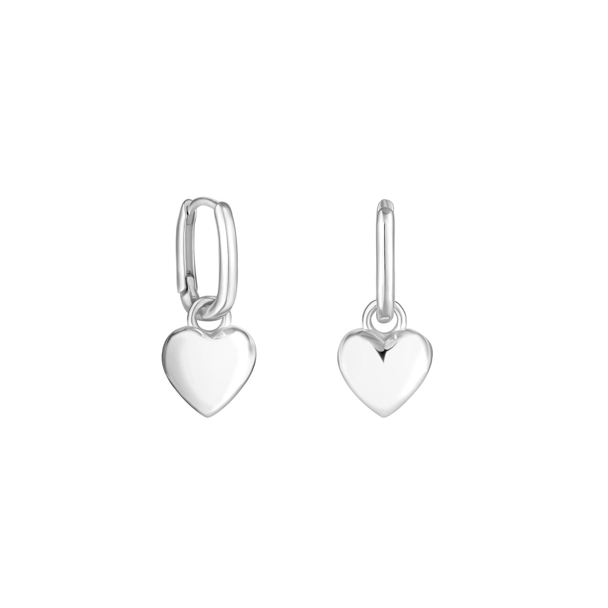 Simply Silver Sterling Silver 925 Polished Puff Heart Charm Hoop Earrings