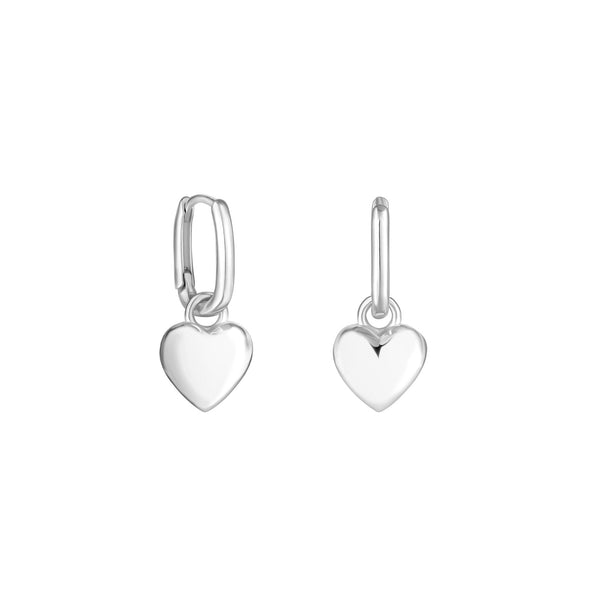Simply Silver Sterling Silver 925 Polished Puff Heart Charm Hoop Earrings