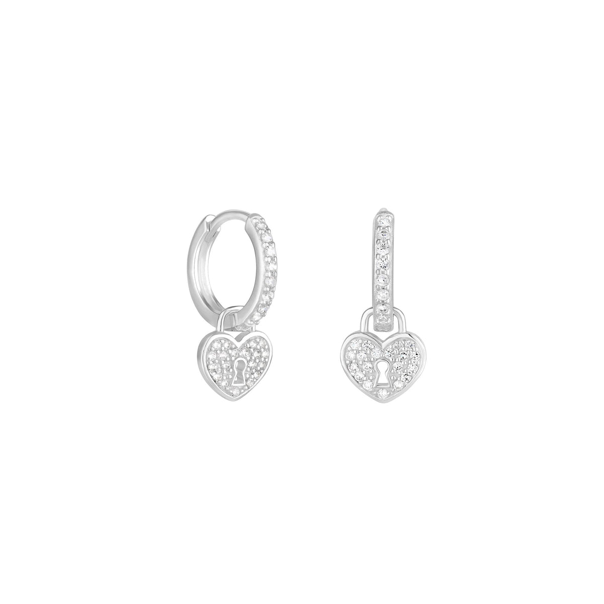 Simply Silver Sterling Silver 925 Pave Padlock Charm Hoop Earrings