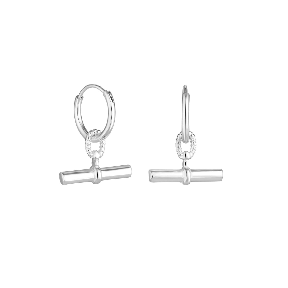 Simply Silver Sterling Silver 925 Textured Polished T Bar Hoop Earrings