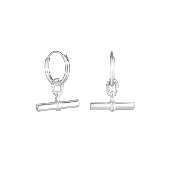 Simply Silver Sterling Silver 925 Textured Polished T Bar Hoop Earrings