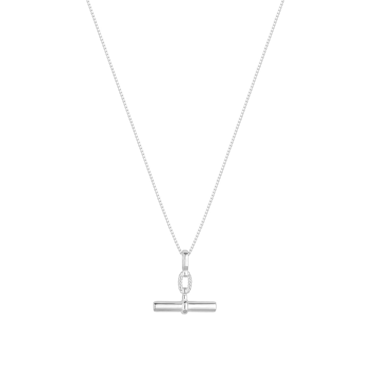 Simply Silver Sterling Silver 925 Textured Polished T Bar Necklace