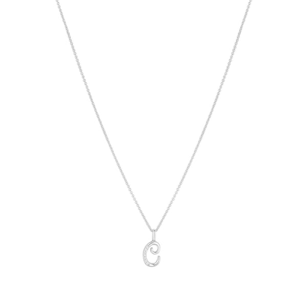 Simply Silver Sterling Silver 925 Polished and Cubic Zirconia Initial Pendant - C
