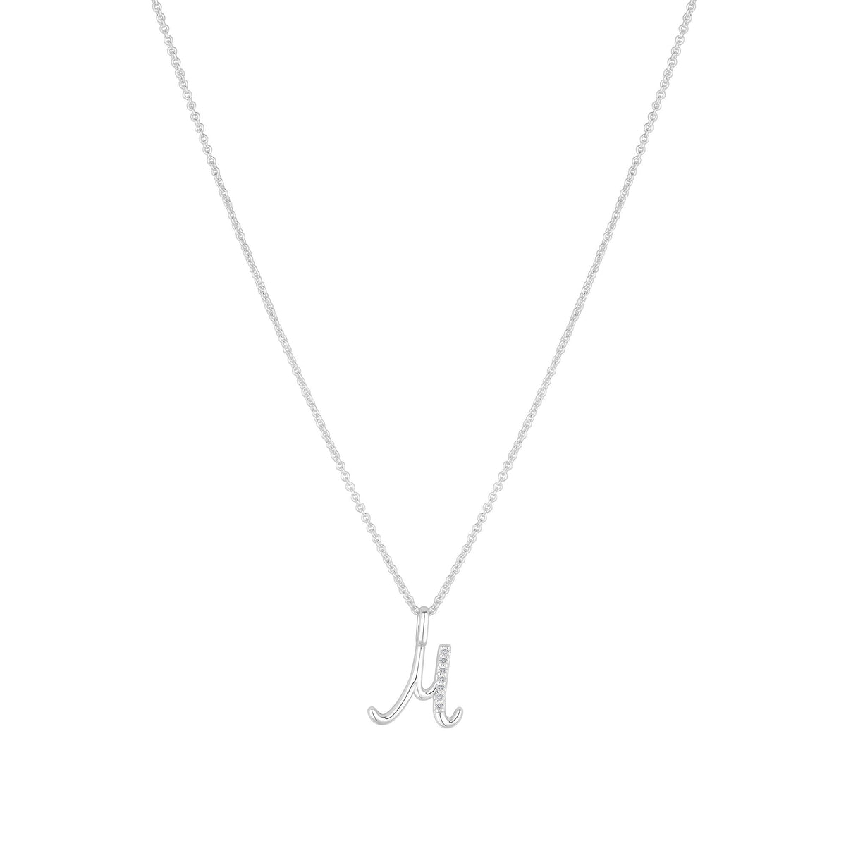 Simply Silver Sterling Silver 925 Polished and Cubic Zirconia Initial Pendant - M