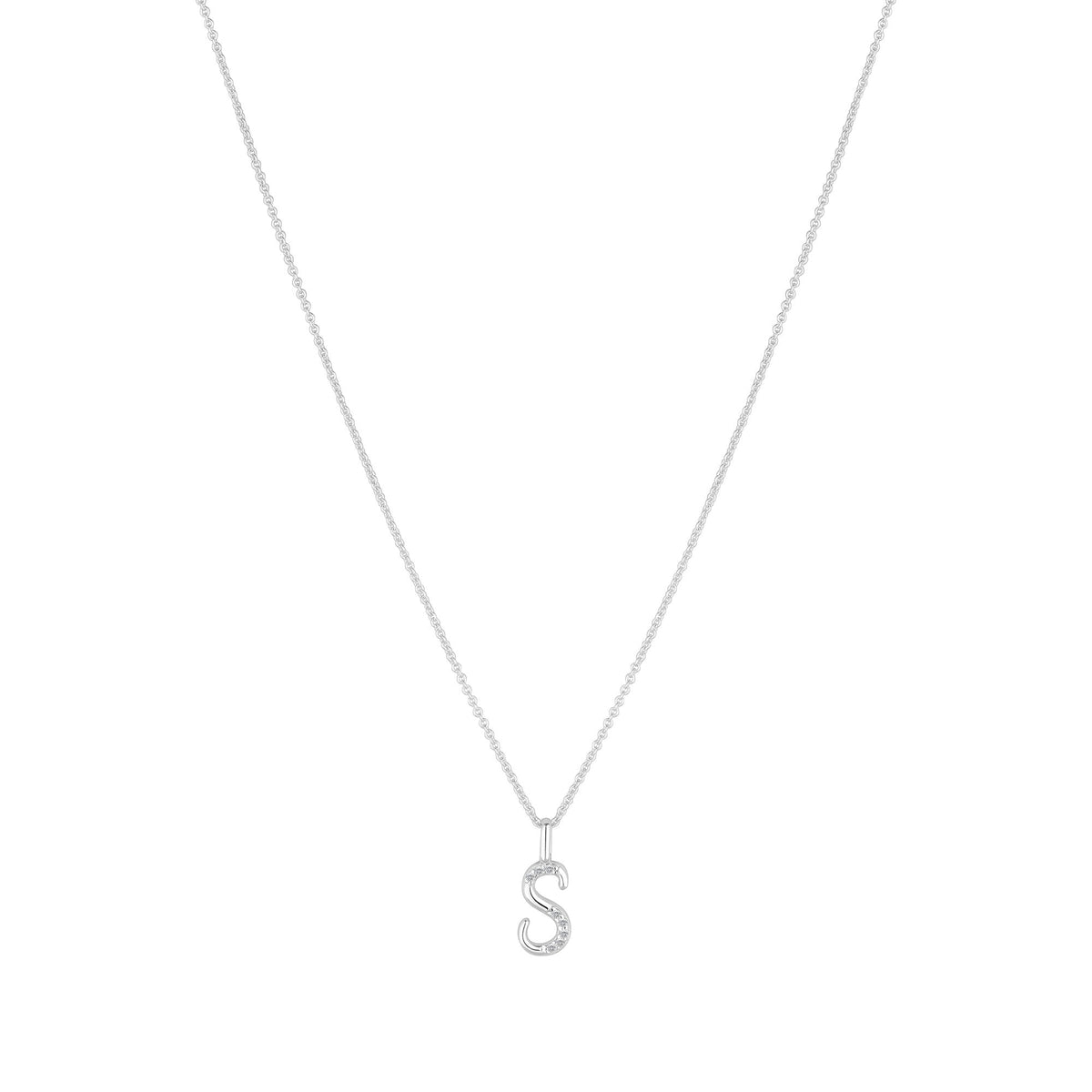 Simply Silver Sterling Silver 925 Polished and Cubic Zirconia Initial Pendant - S