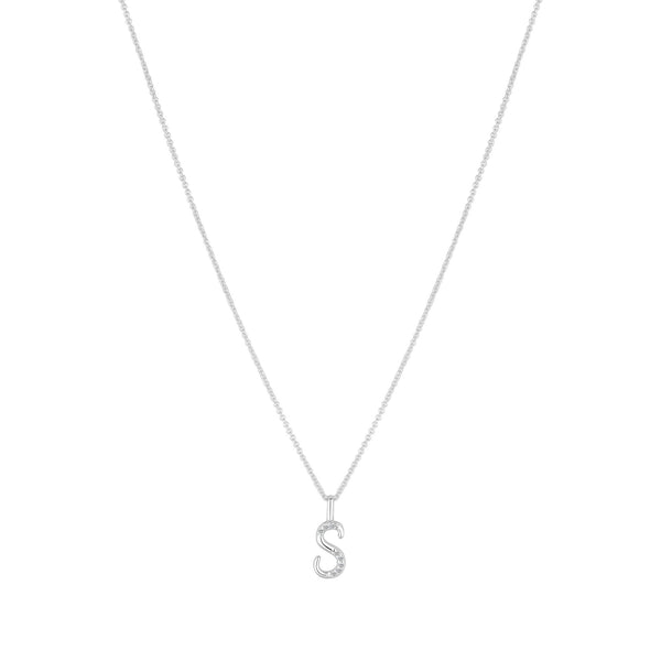Simply Silver Sterling Silver 925 Polished and Cubic Zirconia Initial Pendant - S