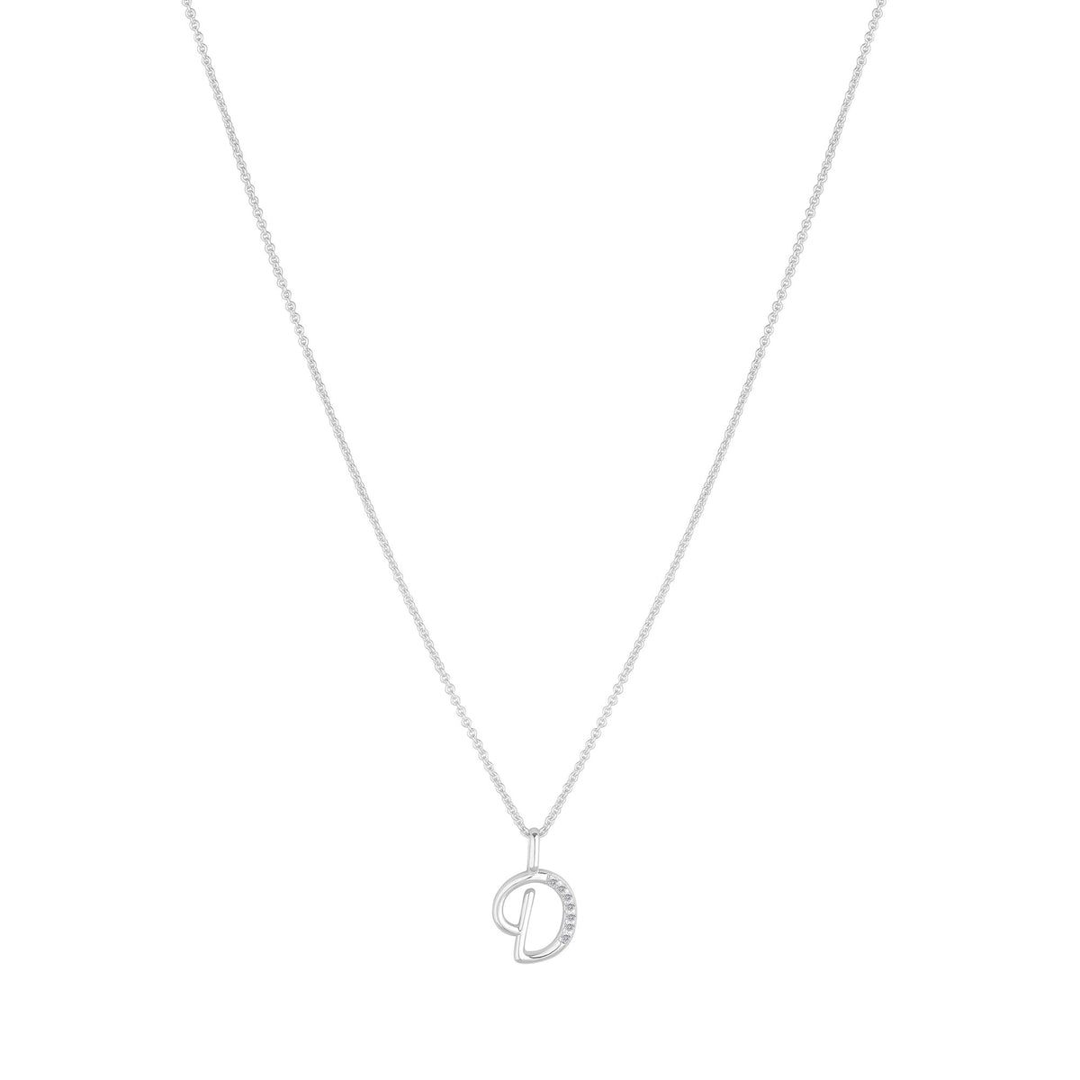 Simply Silver Sterling Silver 925 Polished and Cubic Zirconia Initial Pendant - D