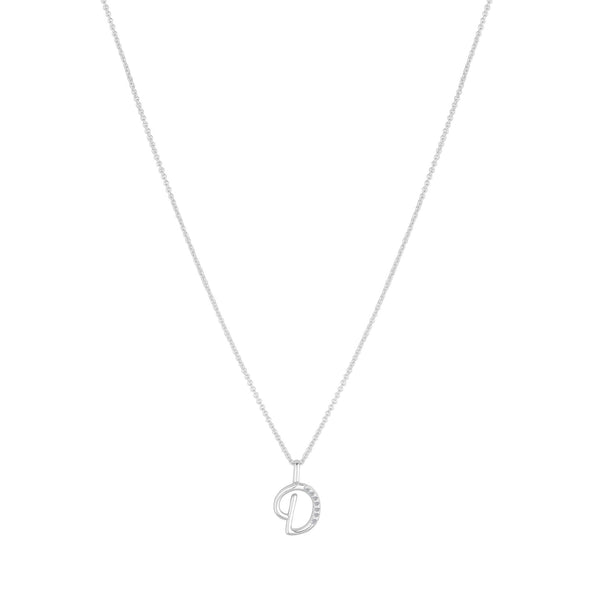 Simply Silver Sterling Silver 925 Polished and Cubic Zirconia Initial Pendant - D
