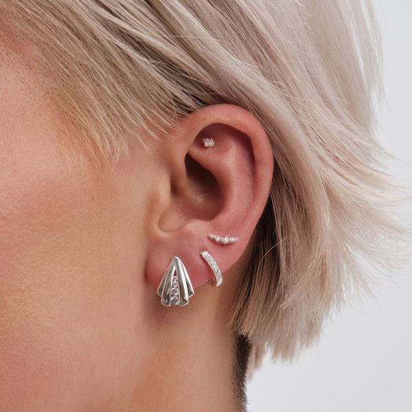 Simply Silver Sterling Silver 925 Polished And Cubic Zirconia Shell Stud Earrings