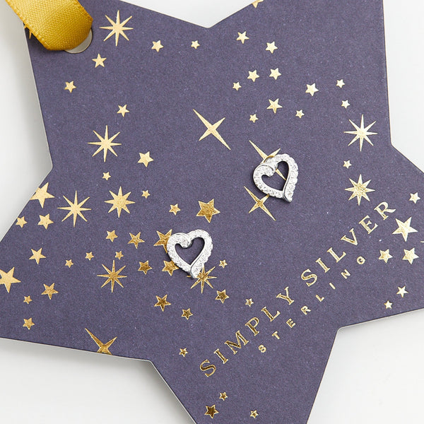 Simply Silver Sterling Silver 925 Cubic Zirconia Open Heart Stud Earrings - Hanging Star