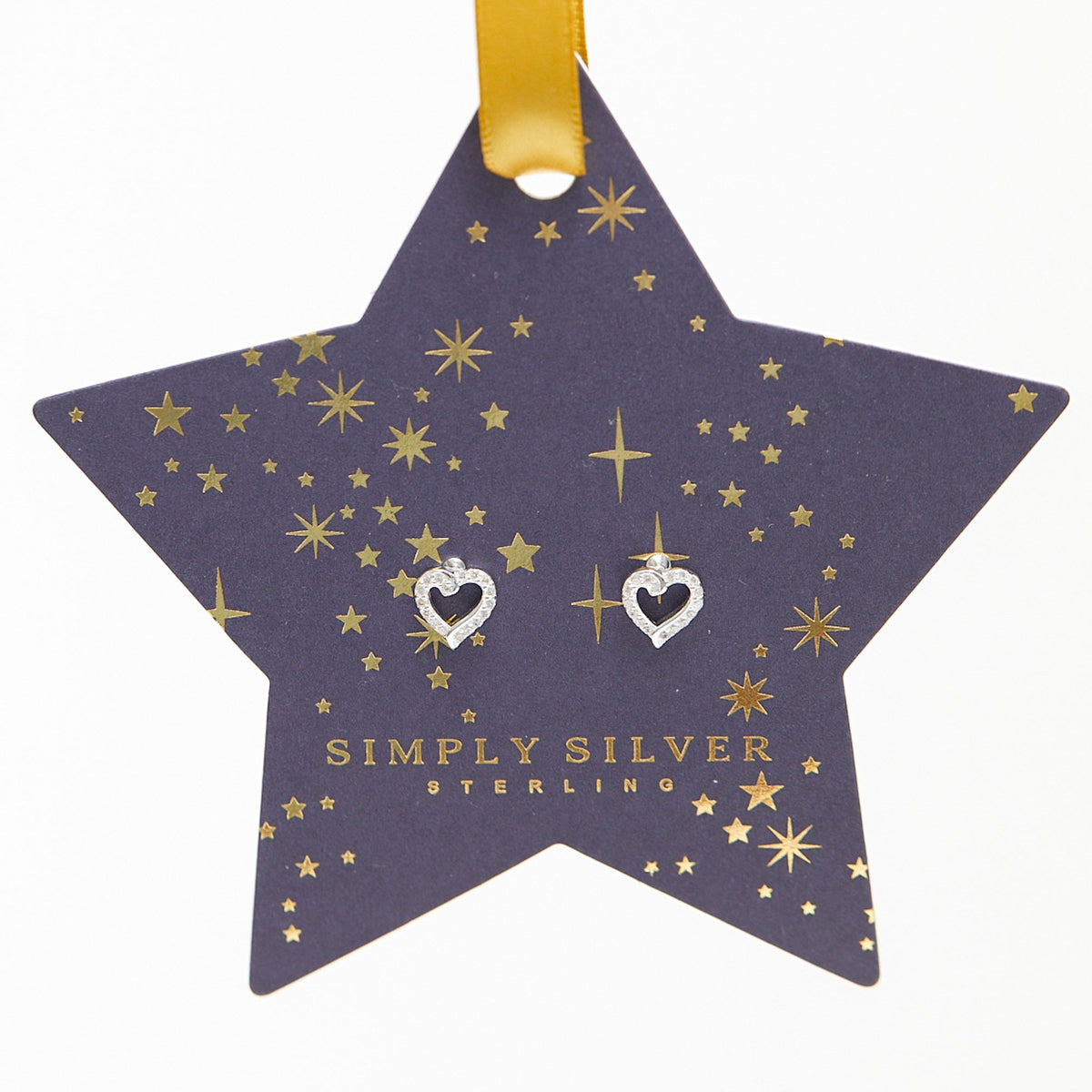 Simply Silver Sterling Silver 925 Cubic Zirconia Open Heart Stud Earrings - Hanging Star