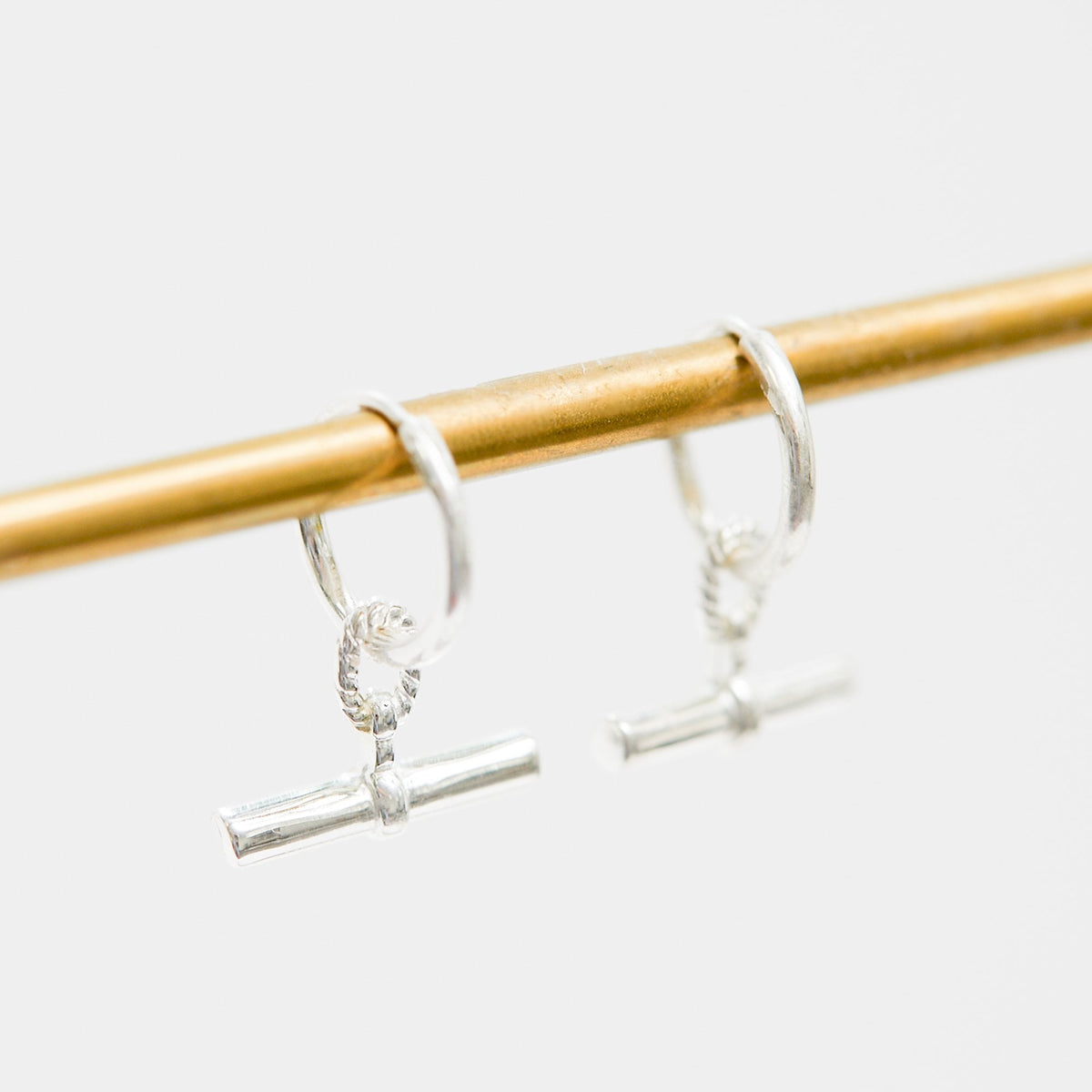 Simply Silver Sterling Silver 925 Textured Polished T Bar Hoop Earrings