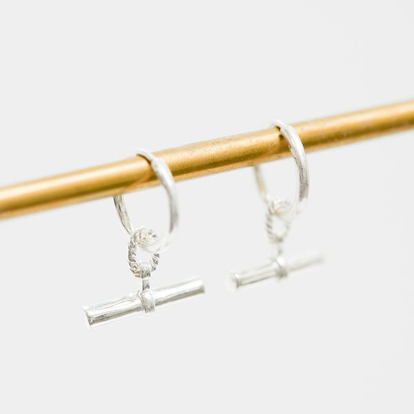 Simply Silver Sterling Silver 925 Textured Polished T Bar Hoop Earrings