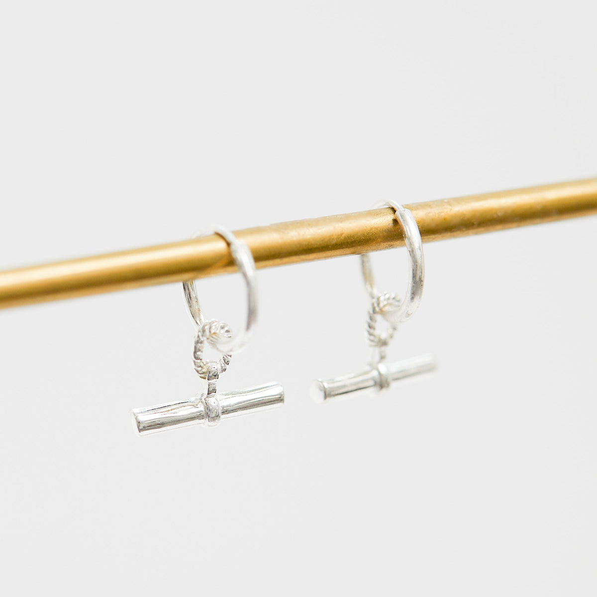 Simply Silver Sterling Silver 925 Textured Polished T Bar Hoop Earrings