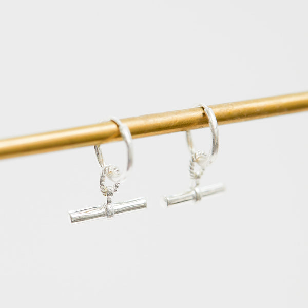Simply Silver Sterling Silver 925 Textured Polished T Bar Hoop Earrings