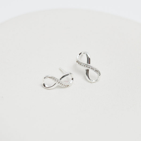 Simply Silver Sterling Silver 925 Polished and Cubic Zirconia Infinity Stud Earrings
