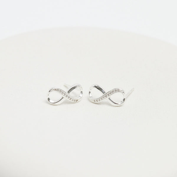 Simply Silver Sterling Silver 925 Polished and Cubic Zirconia Infinity Stud Earrings